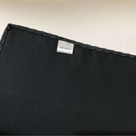Men's Pocket Square Black Silk Scarf Handkerchief - Picture 4 of 6